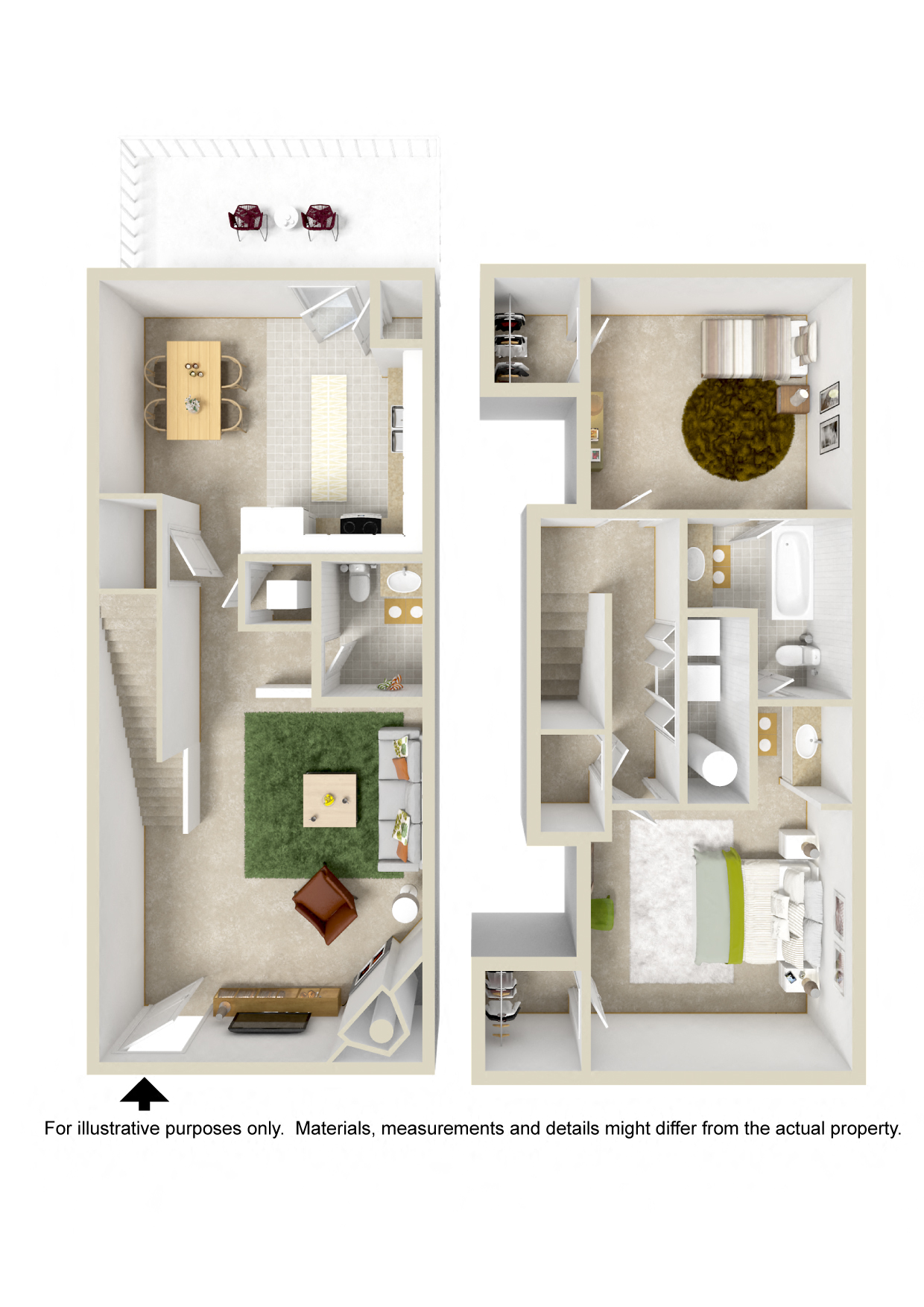 Floor plan for 2 beds, 1.5 baths, 1200 sqft